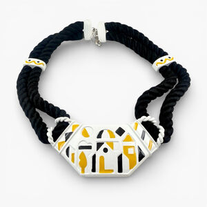 Vintage Monet Directives Geometric Statement Necklace Black Rope Modernist Memph